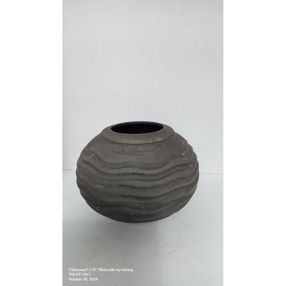 Signed Art Pottery Vase Textured Wavy Design Decorative‎ Home Decor